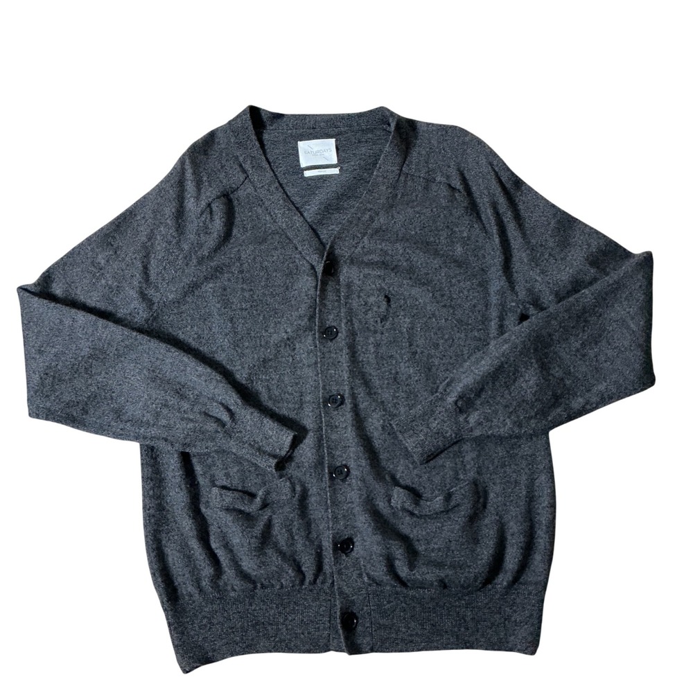 Saturdays Surf NYC Wool Knit Cardigan Mens Academia M Grey V-Neck FLAW Luxury